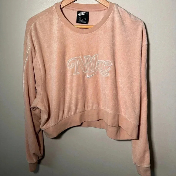 Nike peachy pink spell out crewneck velour M - Picture 3 of 5